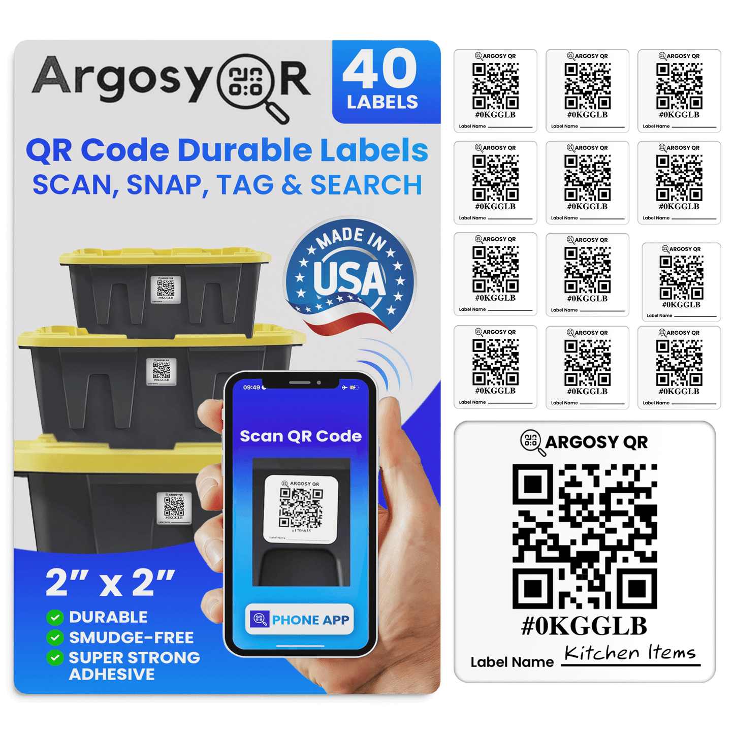 Argosy QR Labels - 40 Pack - White - 2" x 2"