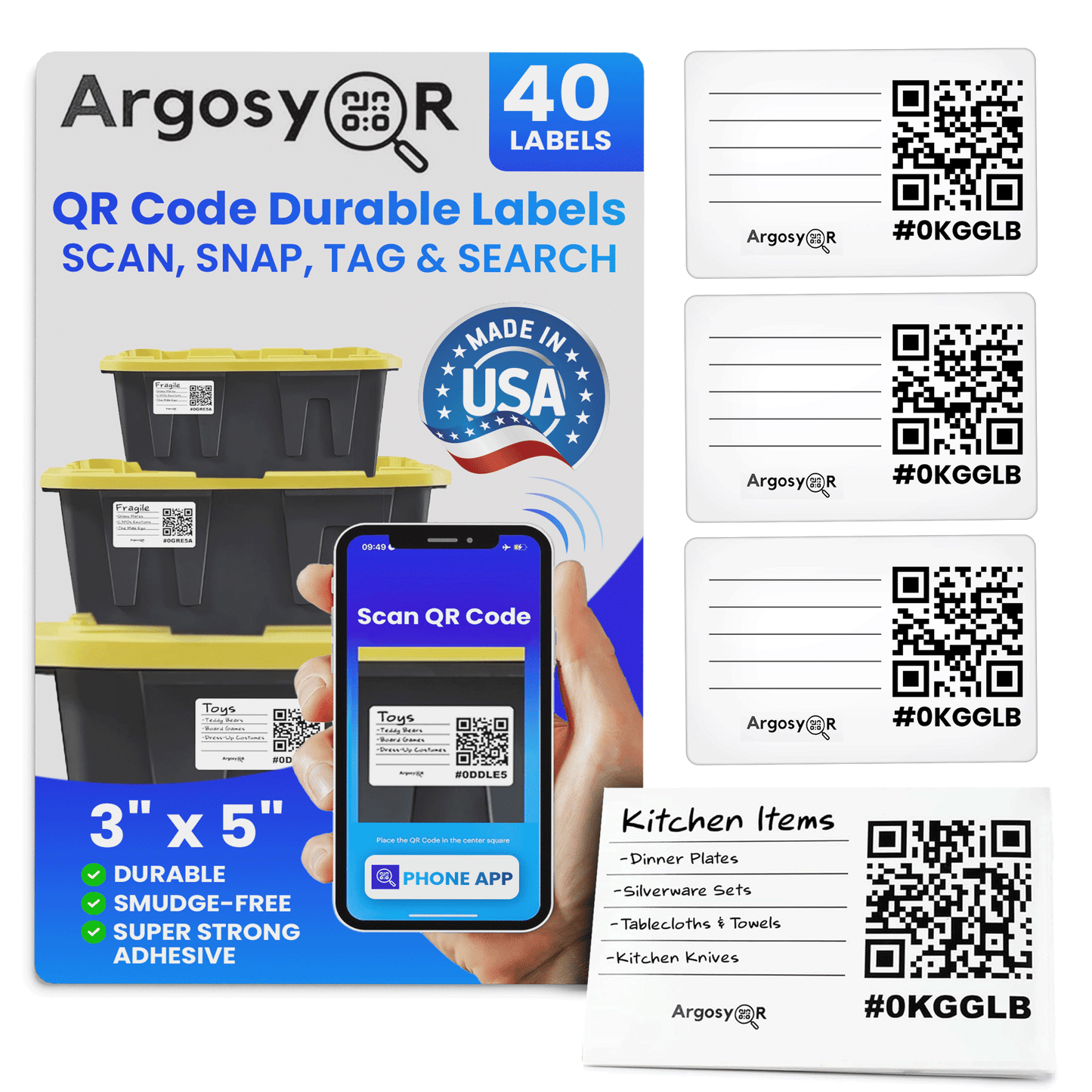 Argosy QR Labels - 40 Pack - White - 3" x 5"