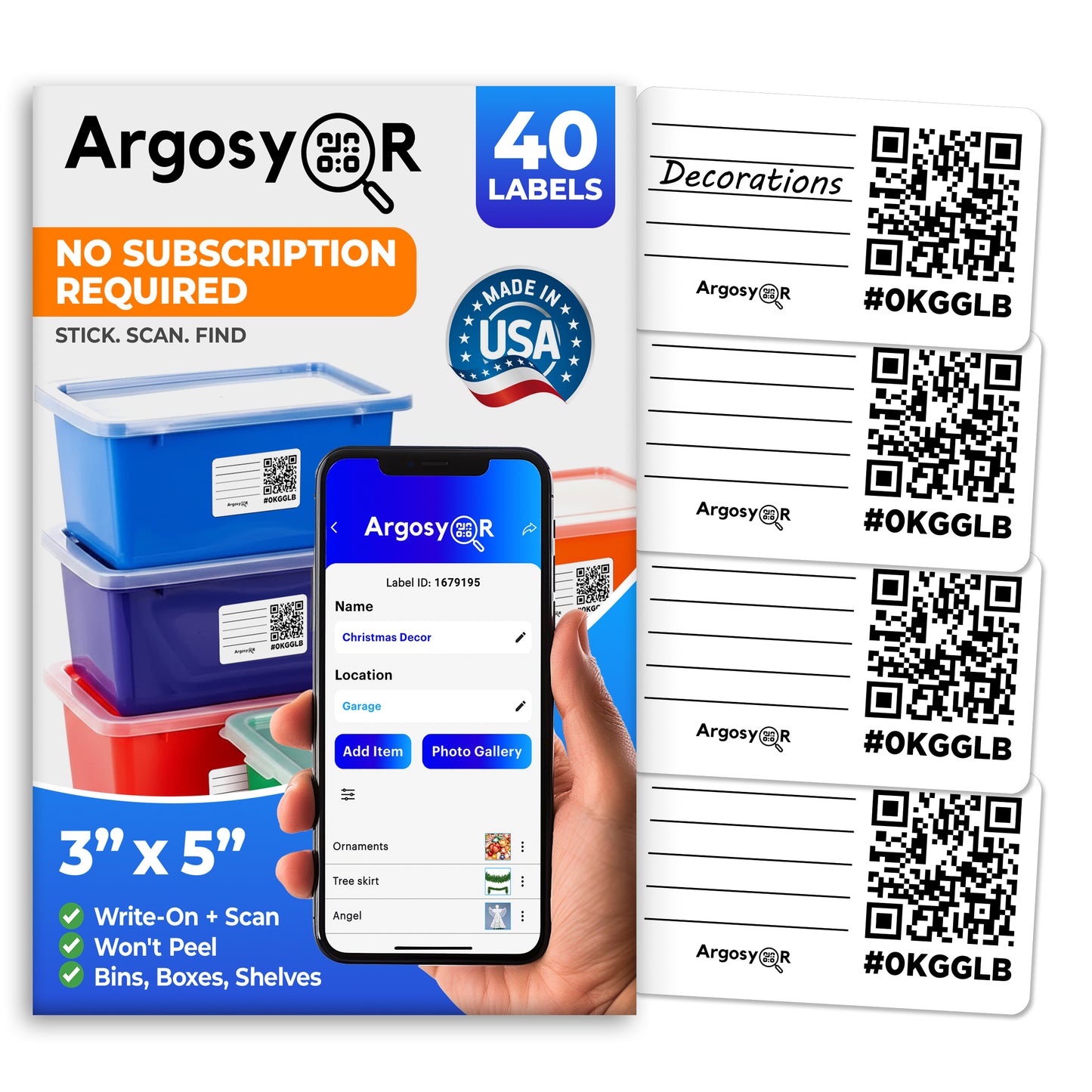 Argosy QR Labels - 40 Pack - White - 3" x 5"