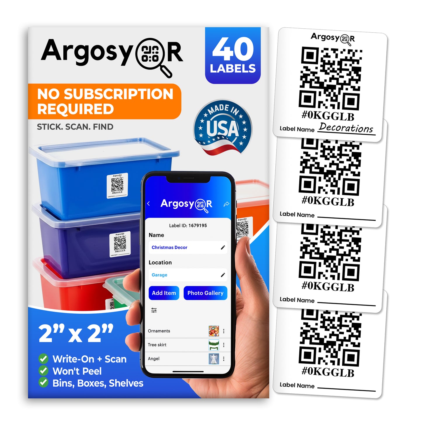 Argosy QR Labels - 40 Pack - White - 2" x 2"